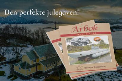 Reklameplakat for salg av Freiøya Historielags årbok 2022 som julegave